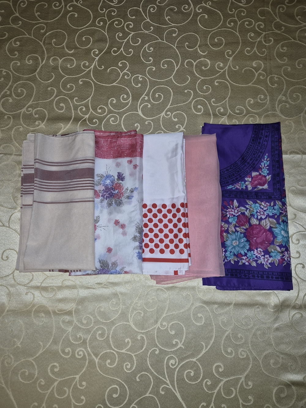 Mixed Scarves Hankerchief Bundle - Floral, Polka Dot & Solid Colors